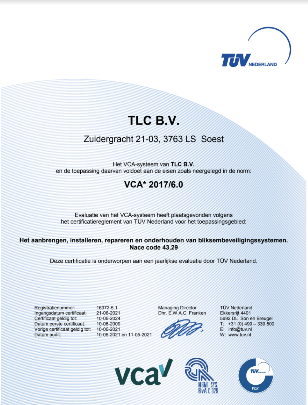 ISO en VCA Certificaat TLC 2012