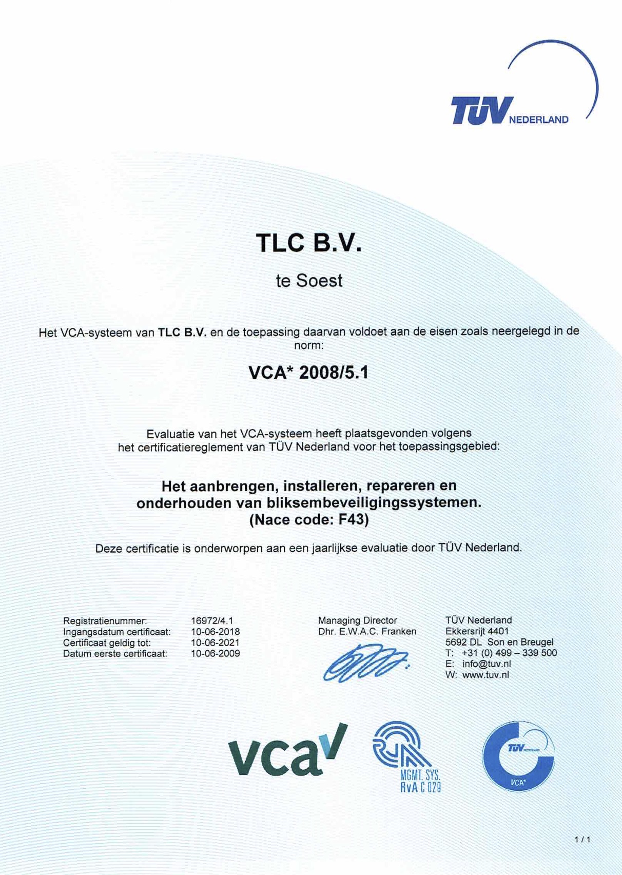 ISO en VCA Certificaat TLC 2012